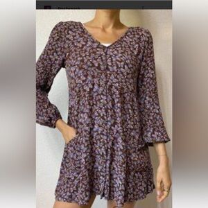 EUC Rewind Burgundy Purple Butterfly Print Long Sleeve Dress Boho Prairie 90s XL